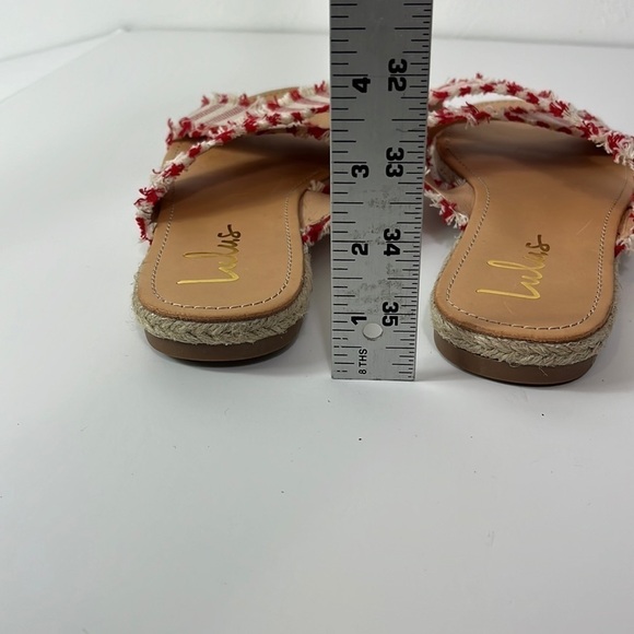 Lulus Sandals Espadrilles Flats  Fringed Canvas Striped Straps Red Women 10 - Picture 3 of 12